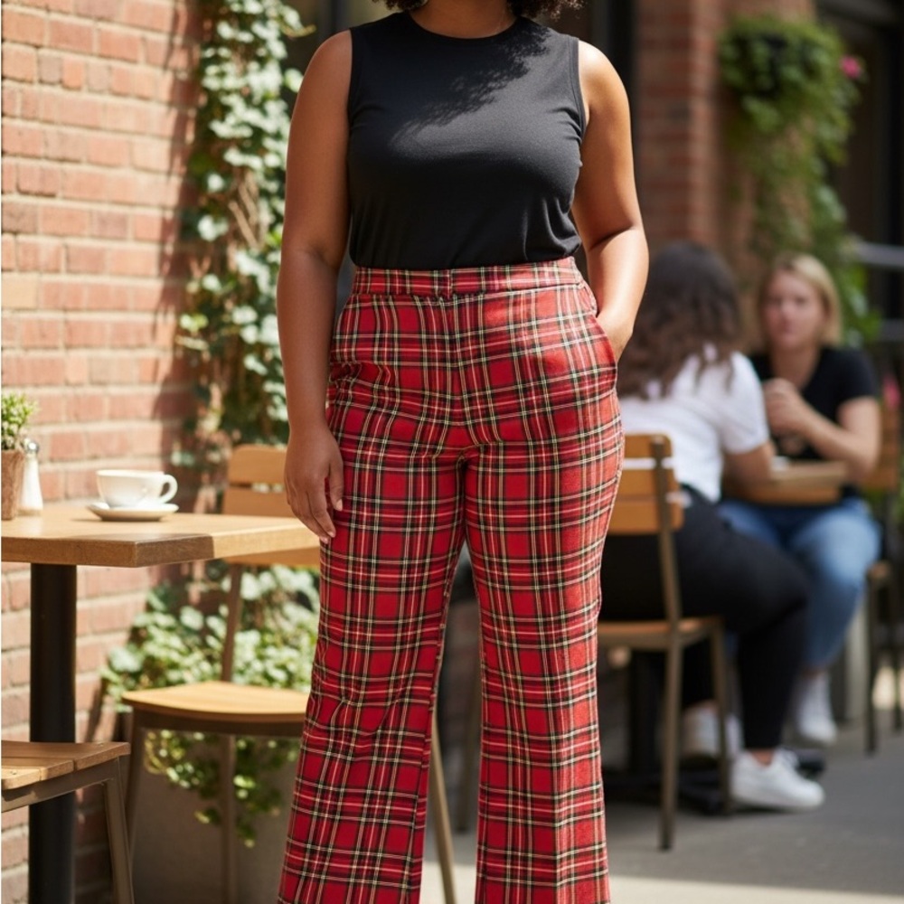 J.Crew‎ Kelsey Cropped Flare Pants Red Tartan Plaid NWT Size 12 - Picture 7 of 8